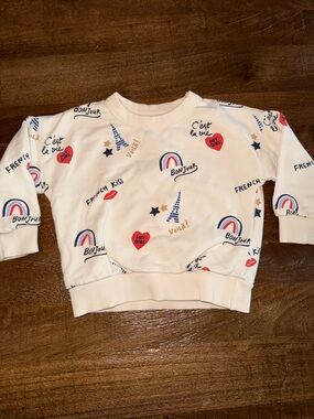 Cream Graphic Kids Sweatshirt with French Motifs
